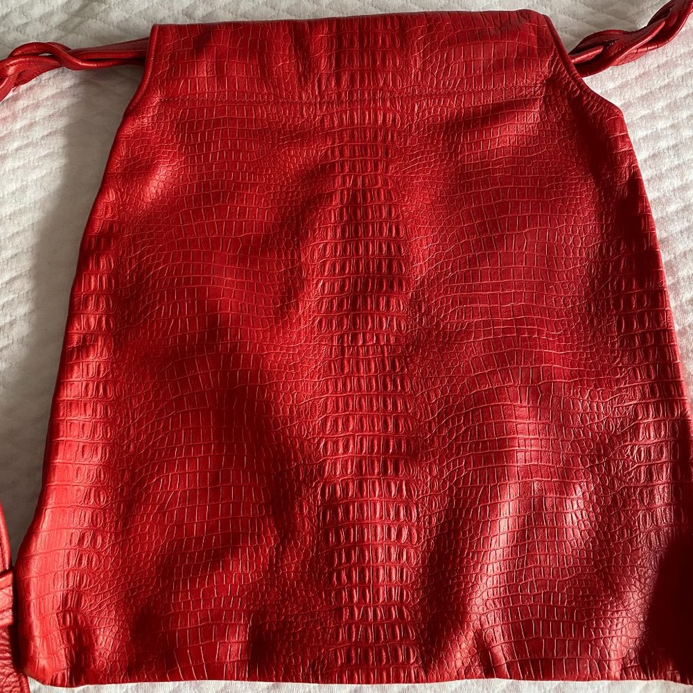 Red Leather Back Pack Purse With Adjustable Straps - image 4